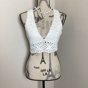 Vivid Women’s White Crochet 🧶 Embroidered Bralette Cropped VNeck Tank Top